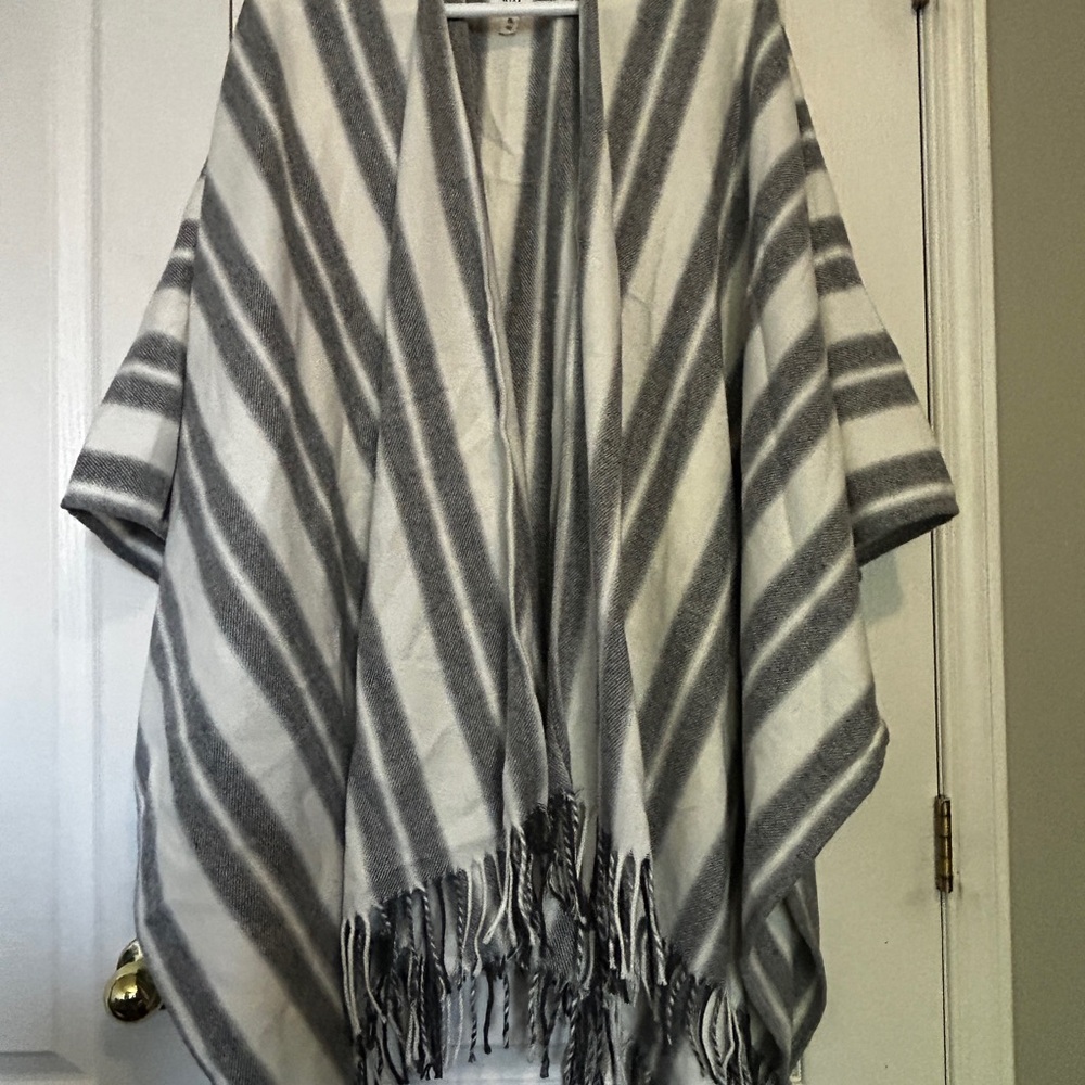 GAP Gray and Cream Striped Wool Poncho
